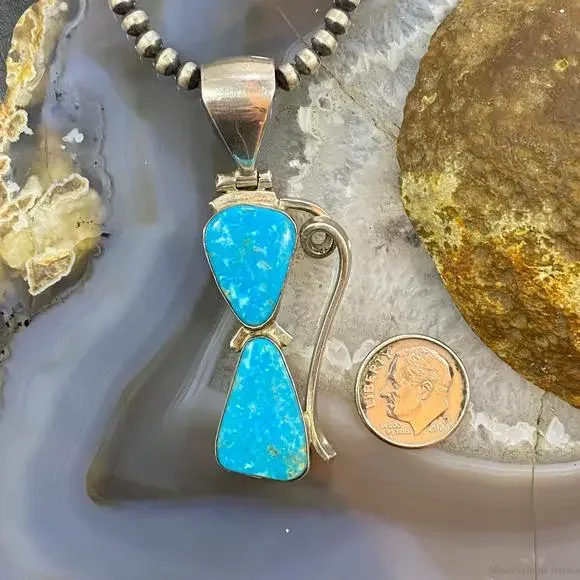 Gary G Sanchez Vintage Sterling Silver 2 Turquoise Decorated Pendant For Women - Picture 8 of 10